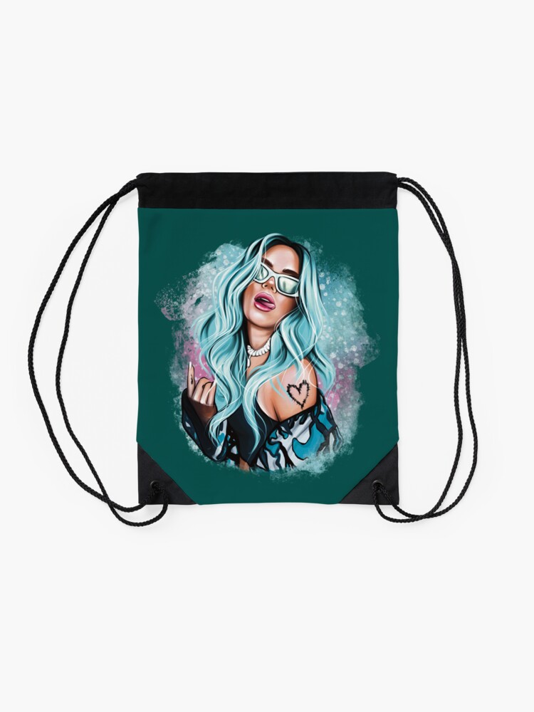 Discover Karol G with Blue Hair Illustration with Bichota Word Premium  Drawstring Bag