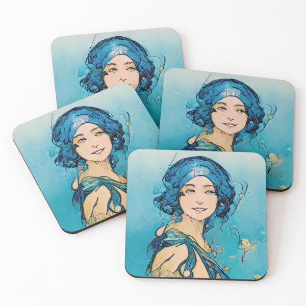 Item preview, Art Nouveau Mermaids - Blue designed and sold by Deep-Fried-Ai.