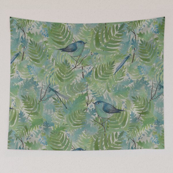 Item preview, Blue & Green Ferns, Dragonflies, & Bird Pattern designed and sold by StudioPosies.