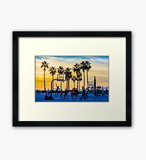 Sunset basketball on Venice Beach, California, USA. Framed Print