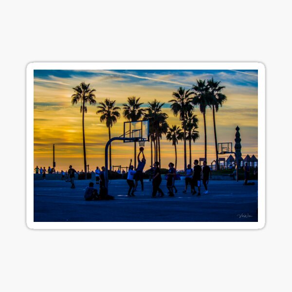 Sunset Basketball Game at Venice Beach, California, USA. Sticker