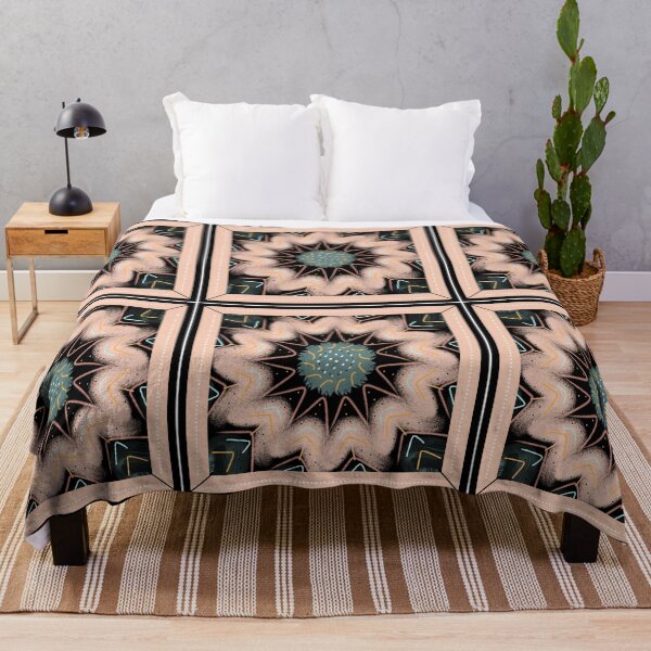 Item preview, Peach, Black And Teal Mandala Tile designed and sold by Designs By YL.