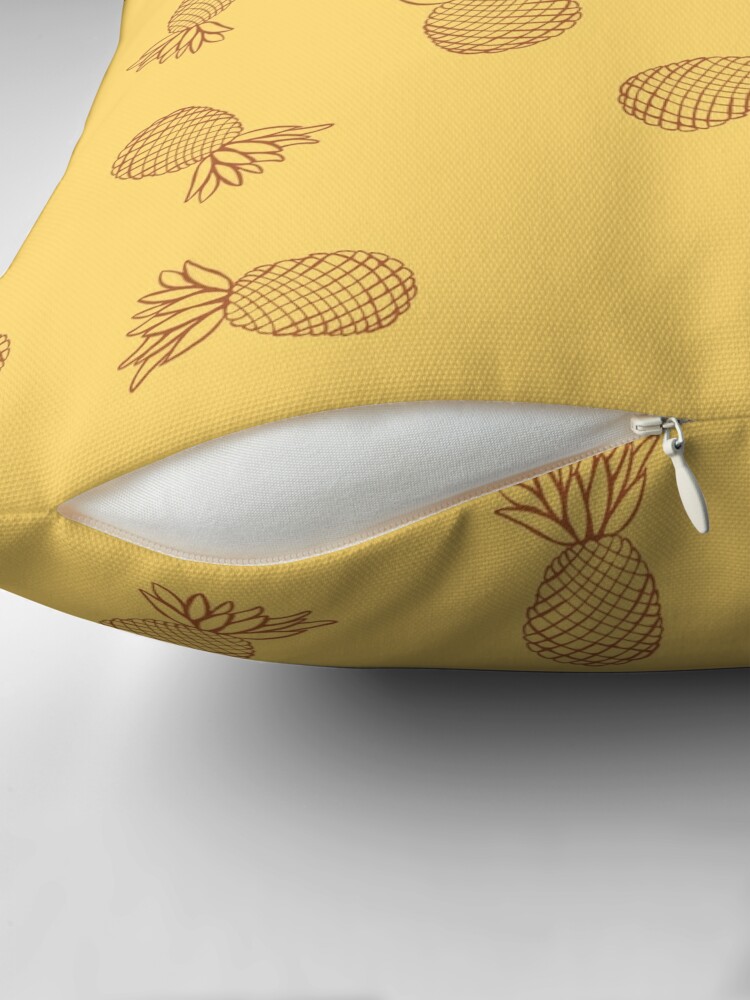 Throw Pillow, Brown Pineapple Ink on Yellow Pattern designed and sold by DeafAngel1080