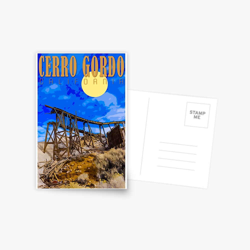 "Cerro Gordo Mines Vintage Travel Poster" Postcard for Sale by