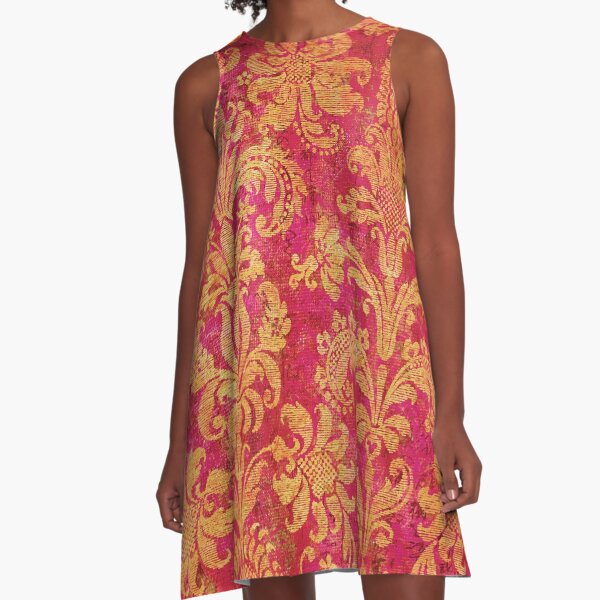 Red and Gold Damask A-Line Dress