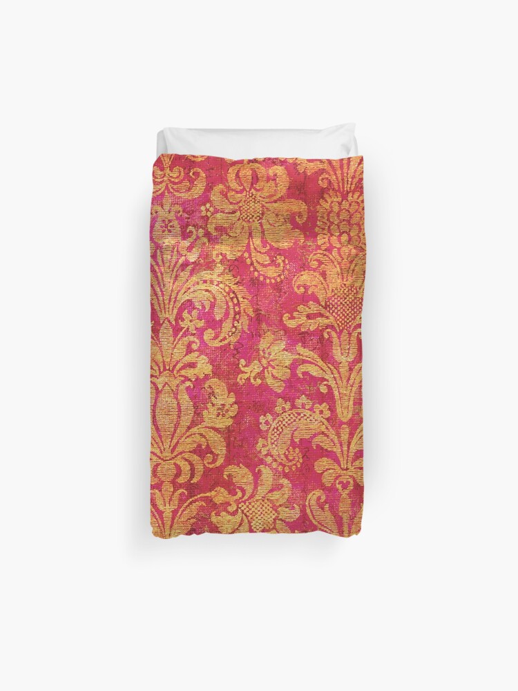 Red And Gold Damask Duvet Cover By Durineberhart Redbubble