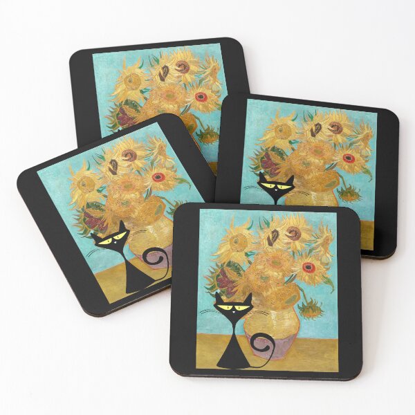 Item preview, Van Gogh sunflowers with black cat designed and sold by EvergreenWhimsy.