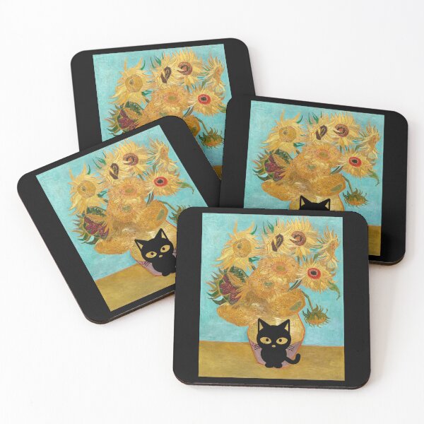 Item preview, Van Gogh sunflowers with black cat designed and sold by EvergreenWhimsy.
