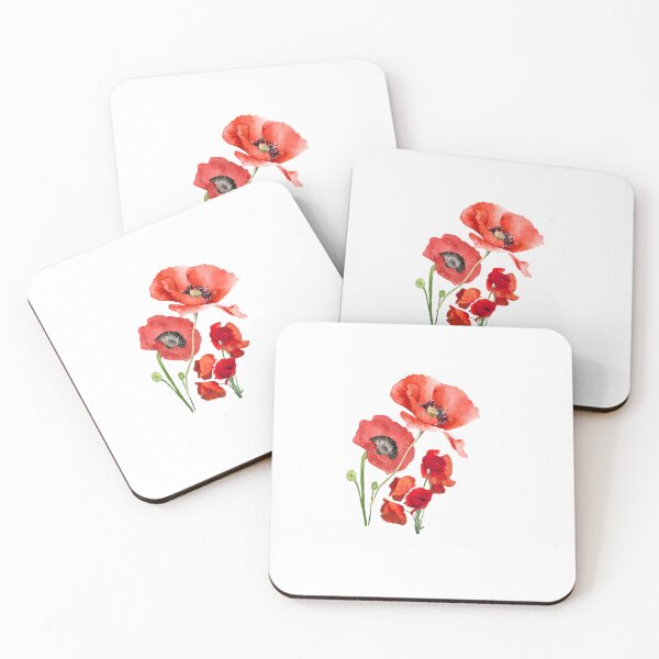 Item preview, Simple elegant red poppy watercolor artline on white designed and sold by PalomaHealing24.