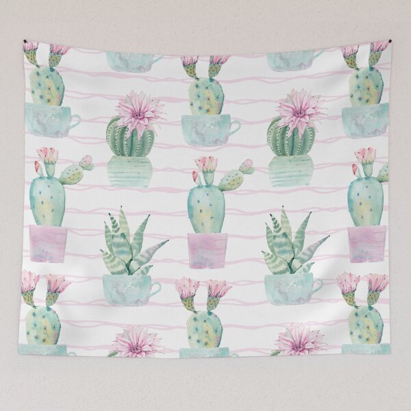Item preview, Pretty Succulents Pink and Green Desert Succulent Waves Illustration designed and sold by DesertDecor.