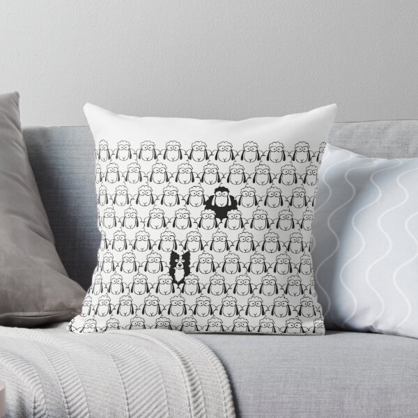 Border Collie and Black Sheep Throw Pillow