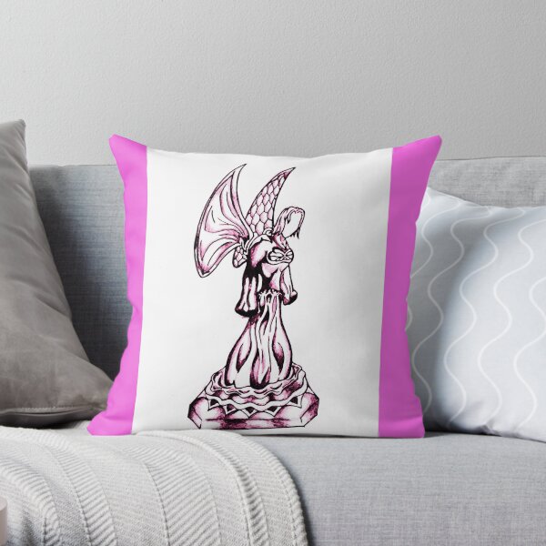 Pink and Black Angel Drawing Design Throw Pillow