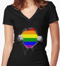 Premium Gay Pride Rainbow Shirt Women's Fitted V-Neck T-Shirt