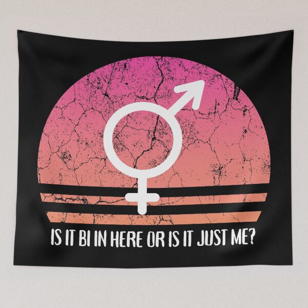 Item preview, Is It Bi In Here Or Is It Just Me Pink Retro Sunset In Black designed and sold by LuckyKermit.
