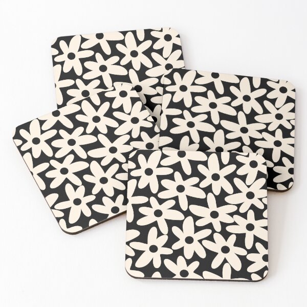 Item preview, Daisy Time Retro Scandinavian Floral Pattern Black Almond Cream designed and sold by kierkegaard.