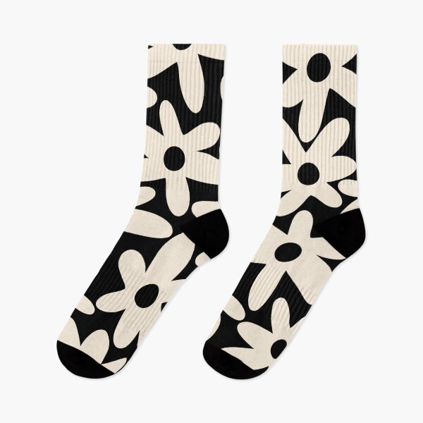 Item preview, Daisy Time Retro Scandinavian Floral Pattern Black Almond Cream designed and sold by kierkegaard.