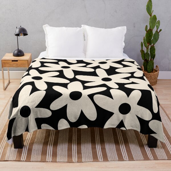 Item preview, Daisy Time Retro Scandinavian Floral Pattern Black Almond Cream designed and sold by kierkegaard.