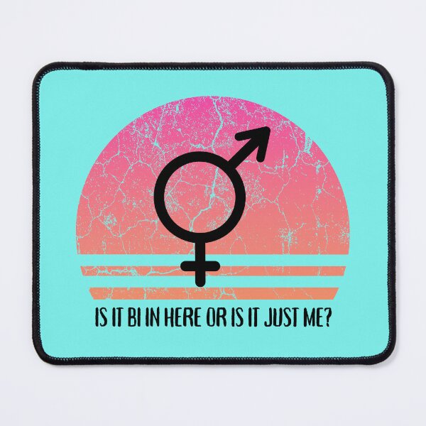 Item preview, Is It Bi In Here Or Is It Just Me Pink Retro Sunset In Cyan designed and sold by LuckyKermit.