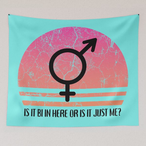 Item preview, Is It Bi In Here Or Is It Just Me Pink Retro Sunset In Cyan designed and sold by LuckyKermit.