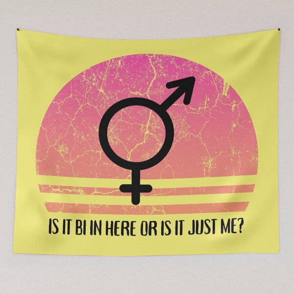 Item preview, Is It Bi In Here Or Is It Just Me Pink Retro Sunset In Yellow designed and sold by LuckyKermit.