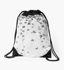 Hand Printed Black and White Trailing Ivy Drawstring Bag