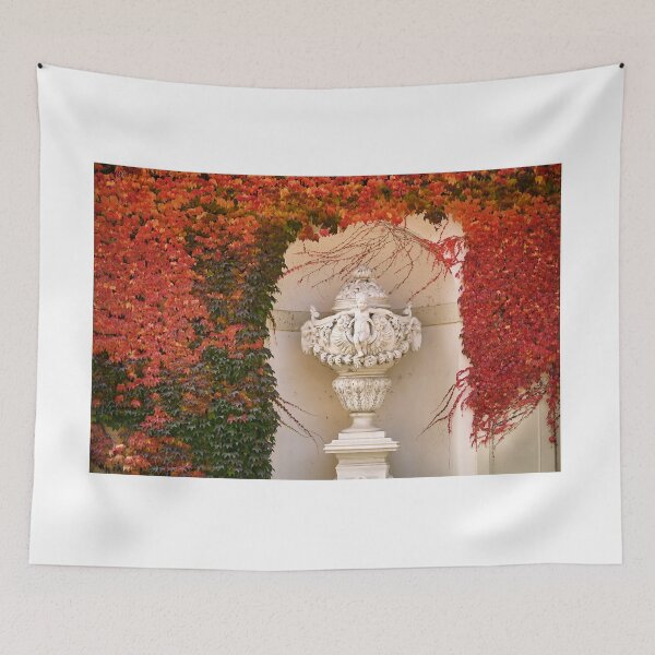 Item preview, old stone statue and wall with creeper plant in autumn Vienna Austria designed and sold by goceris.