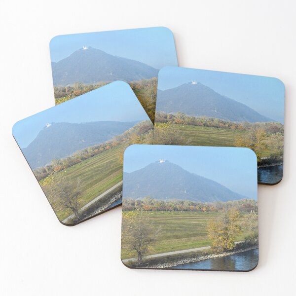 Item preview, Leopolds Church on top of the Leopoldsberg and Danube river in morning autumn season designed and sold by goceris.