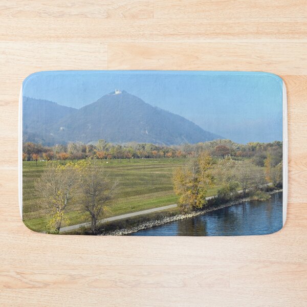 Item preview, Leopolds Church on top of the Leopoldsberg and Danube river in morning autumn season designed and sold by goceris.