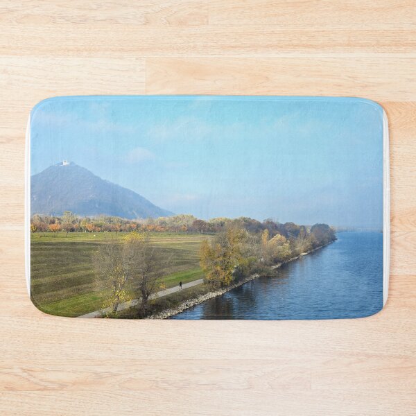 Item preview, Leopolds Church on top of the Leopoldsberg and Danube river in morning landscape designed and sold by goceris.