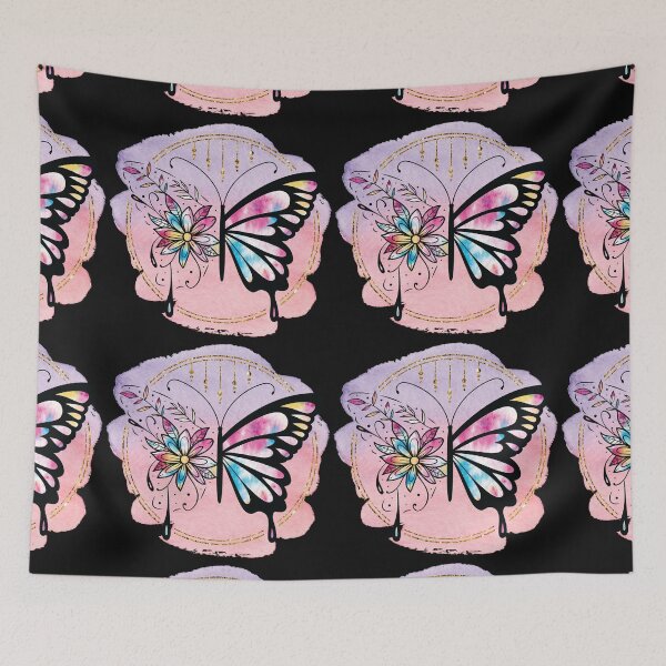 Item preview, Flower Spirits Floral Pink Black Butterfly designed and sold by fatydesignspace.
