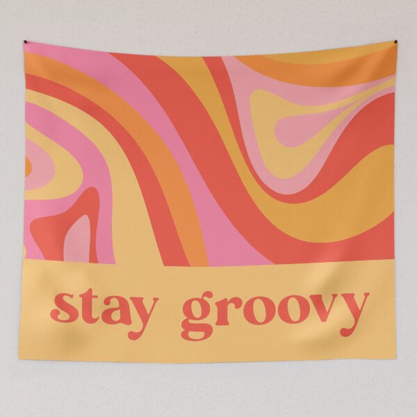 Item preview, Stay Groovy Retro Psychedelic Typography Abstract Pink Orange Yellow designed and sold by kierkegaard.