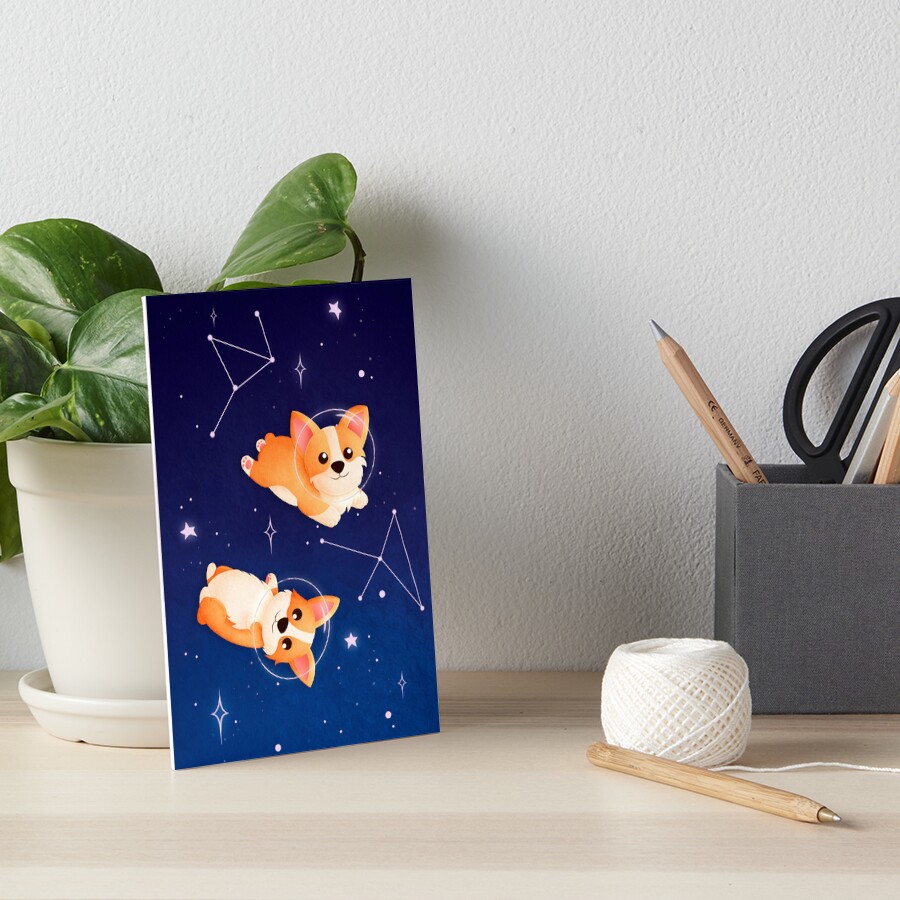 Corgi in Space Art Board Print
