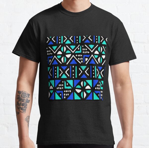 Turquoise Green and Blue Bogolan African Pattern Classic T-Shirt