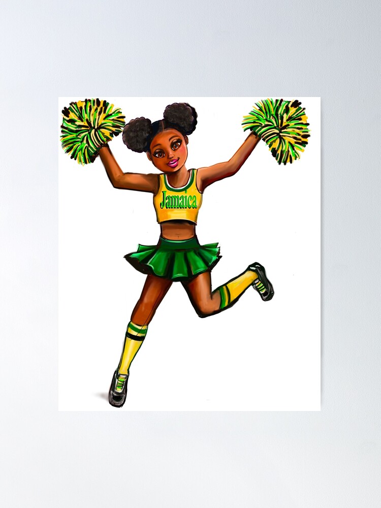 jamaican Inspirational motivational affirmation Cheer leader with Pom poms  - Cheer Squad - anime girl cheerleader with Afro