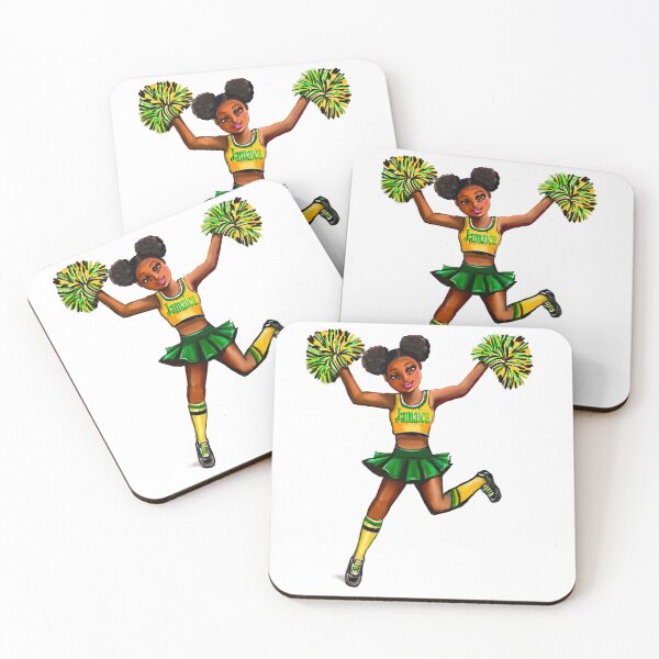 Item preview, jamaican Inspirational motivational affirmation Cheer leader with Pom poms - Cheer Squad - anime girl cheerleader with Afro hair in puffs, brown eyes and dark brown skin side profile. Hair love ! designed and sold by Artonmytee.
