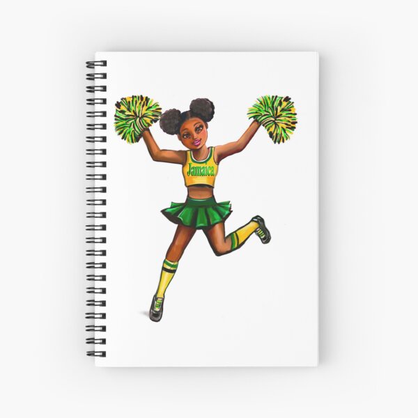 jamaican Inspirational motivational affirmation Cheer leader with Pom poms  - Cheer Squad - anime girl cheerleader with Afro hair in puffs, brown eyes  and dark brown skin side profile. Hair love !