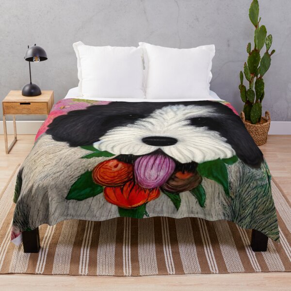 Item preview, Old English Sheepdog Puppy Flower Power designed and sold by DiscoGypsyFish.