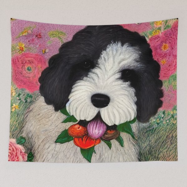 Item preview, Old English Sheepdog Puppy Flower Power designed and sold by DiscoGypsyFish.