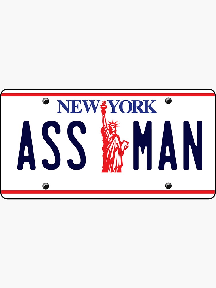 New York Assman Ass Man License Plate Sticker For Sale By Jtrenshaw Redbubble 