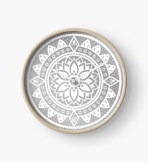 Silver & White Patterned Flower Mandala Clock