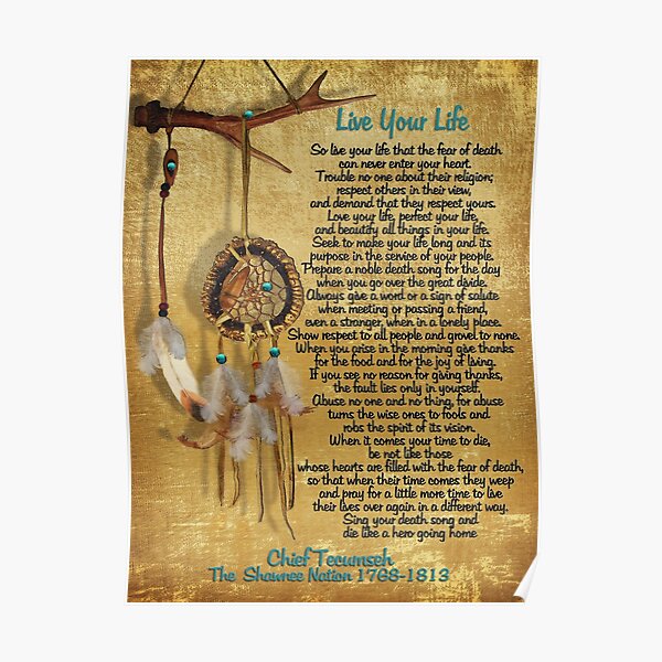 "Live Your Life",Chief Tecumseh watercolor effect Poster