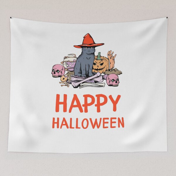 Item preview, Happy Halloween Orange Black Skull Modern Illustration Design designed and sold by WBP Mart.