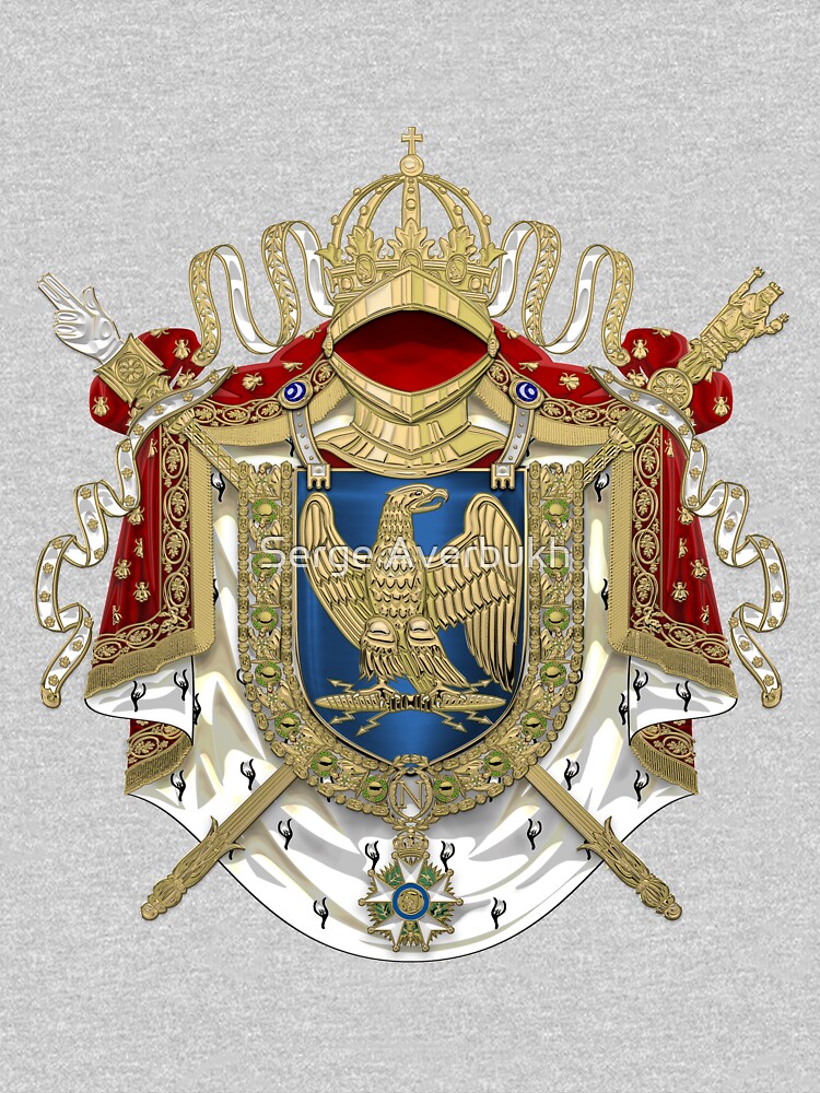 "Größeres Wappen des ersten französischen Reichs über weißem Leder