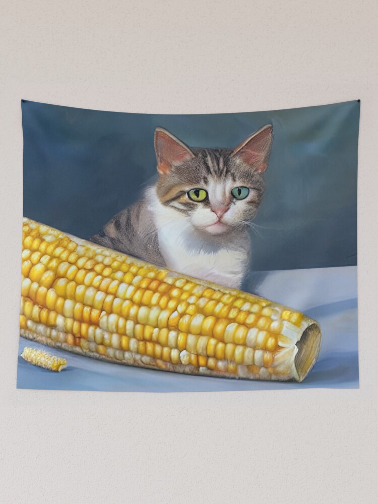 Tela decorativa «Gatos comiendo maíz en la mazorca» de CarolSusanCat |  Redbubble