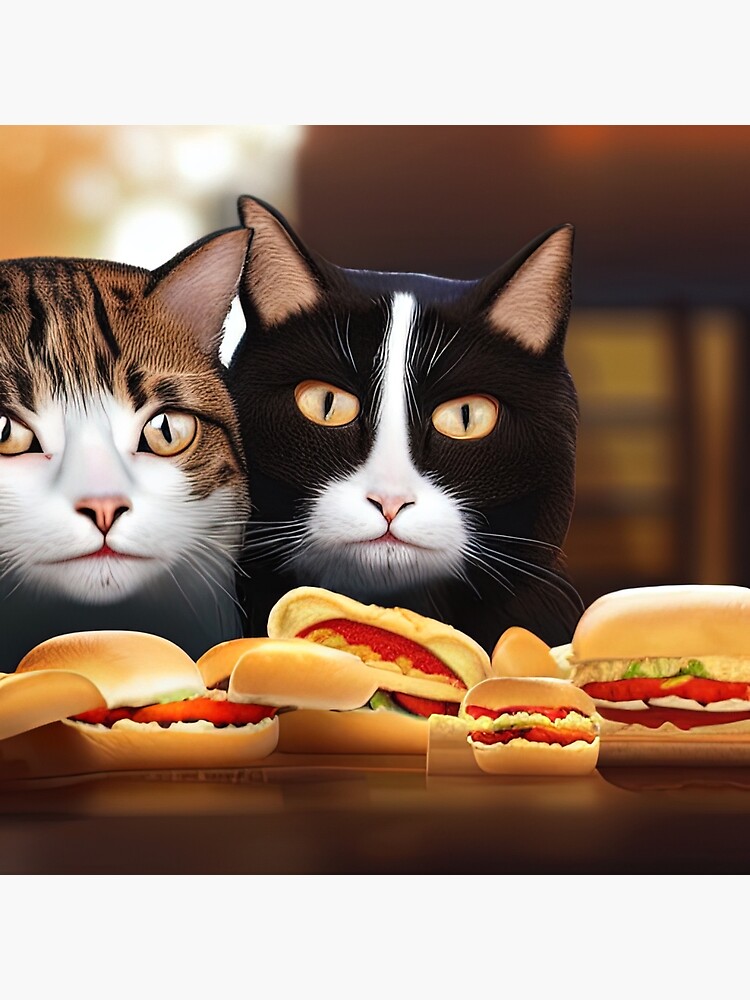 Cat munching on a hamburger