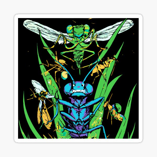 It Comes At Night 01 - Retrowave Insects Emerging from the Grass at Night Sticker