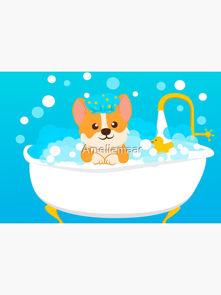 Corgi taking a bath by Ameliamaar