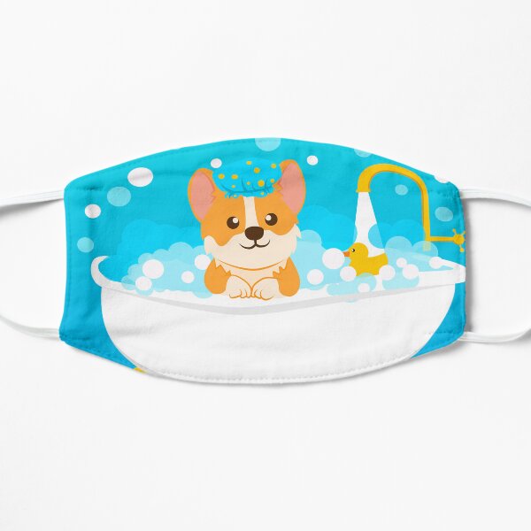 Corgi taking a bath Flat Mask