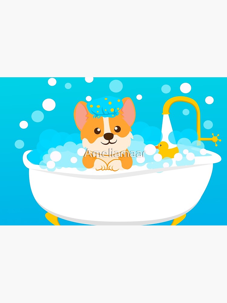 Corgi taking a bath by Ameliamaar