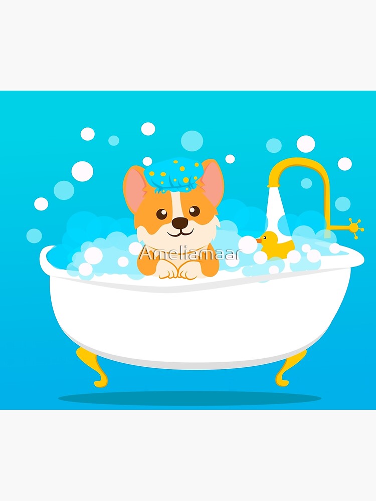 Corgi taking a bath by Ameliamaar